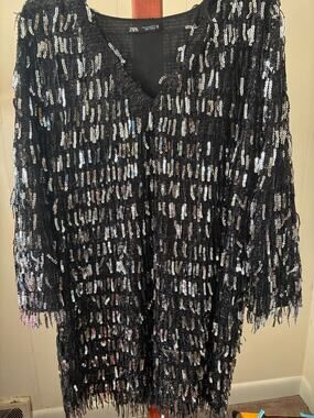Zara Black Sequin Dress Sz XL